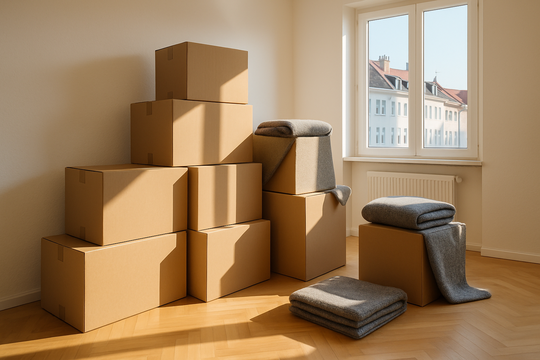 Beiladung München – Sammeltransport mit Kartons und Möbeln in Münchner Wohnung